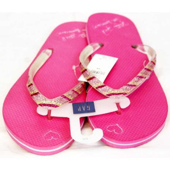 NWT Gap Kid Girl Flip Flops Thongs Foam Glitter Strap sz 5/6 Summer Cruise Beach - Picture 2 of 5